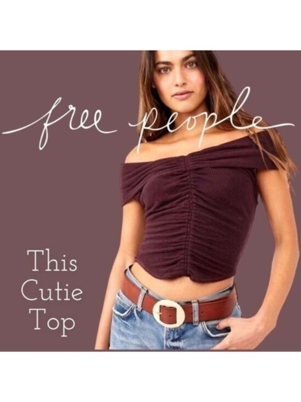 FREE PEOPLE NWT This Cutie Top-Ruched Rib Knit Short Sleeve Off-Shoulder/LG